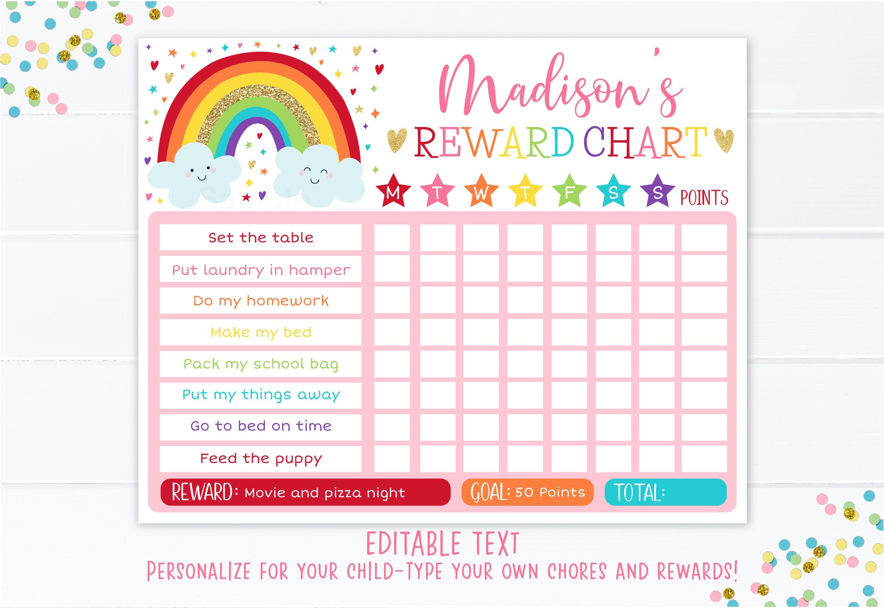 Editable Reward Chart Template Editable Reward Chart Template