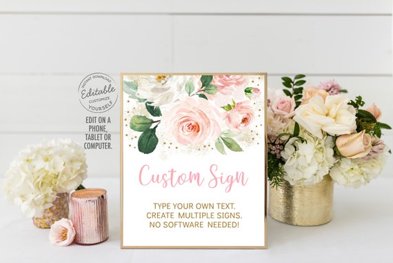EDITABLE Blush Pink Floral Table Sign Blush & Gold Floral Baby Shower Girl Baby Shower Party Sign Digital Printable Instant Download A492 Il_570xn