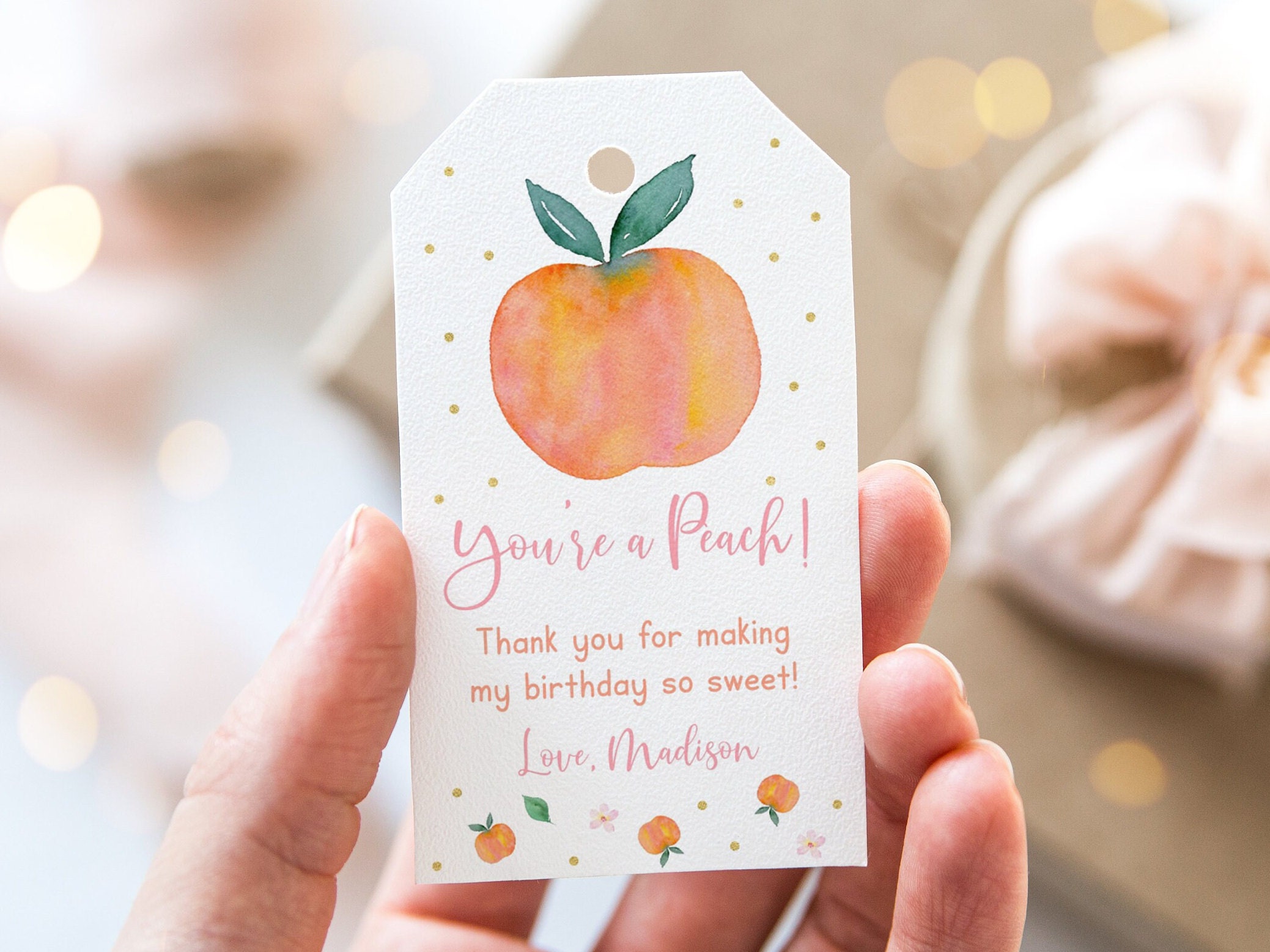 Editable Peach Birthday Thank You Tag, Favor Tag, You're A Peach, One ...