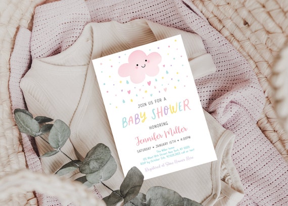 Editable Pink Cloud Baby Shower Invitation Girl Baby Shower Invite ...