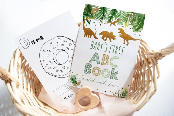 Dinosaur ABC Book Baby Shower Game Dinosaur Alphabet Coloring Book Baby's First ABC Book Baby Shower Coloring Pages Digital Download A498 Il_570xn
