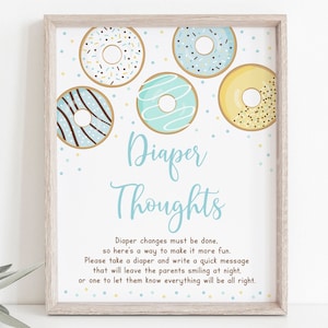 Donut Diaper Thoughts Sign, Donuts & Diapers, Donut Baby Shower, Blue Donut, Boy Baby Shower, Baby Sprinkle, Printable Instant Download A501