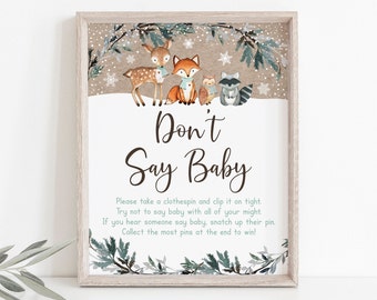 Winter Woodland Don't Say Baby Game, Snowy Woodland Baby Shower, Winter Forest Animals, Gender Neutral, Digital Download A578