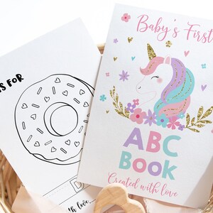 Unicorn Alphabet Coloring Book Baby&#39;s First ABC Book Baby Shower Coloring Pages Baby Shower Game Flash Cards Digital Download A634