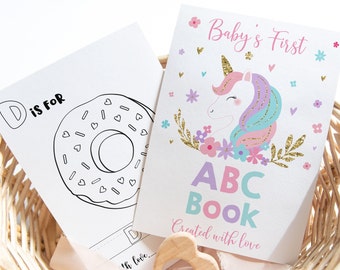 Unicorn Alphabet Coloring Book Baby's First ABC Book Baby Shower Coloring Pages Baby Shower Game Flash Cards Digital Download A634