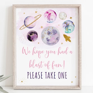 Galaxy Birthday Favor Sign Blast Of Fun Party Favor Sign Pink Gold Galaxy Planets Outer Space Party Rocket Ship Girl Digital A631