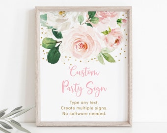 Editable Blush Pink Floral Bridal Shower Sign Blush & Gold Floral Table Sign Party Sign Digital Printable Instant Download Corjl B138