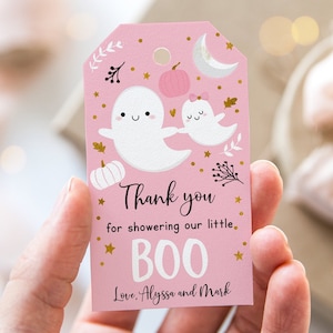 Editable Ghost Baby Shower Thank You Tag Favor Tag Little Boo Baby Shower Pink Girl Ghost Pumpkin Halloween Baby Shower Digital A637 image 1