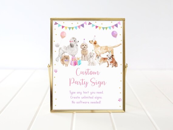 Editable Puppy Birthday Sign Table Sign Let's Paw-ty Girl Puppy ...