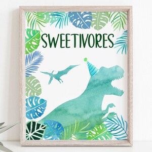 Sweetivores Dinosaur Birthday Sign T-Rex Birthday Dinosaur Party Dinosaur Safari Green Blue Watercolor Dinosaurs Digital Download A663