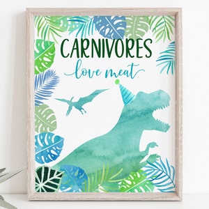 Carnivores Dinosaur Birthday Sign T-Rex Birthday Dinosaur Party Dinosaur Safari Green Blue Watercolor Dinosaurs Digital Download A663