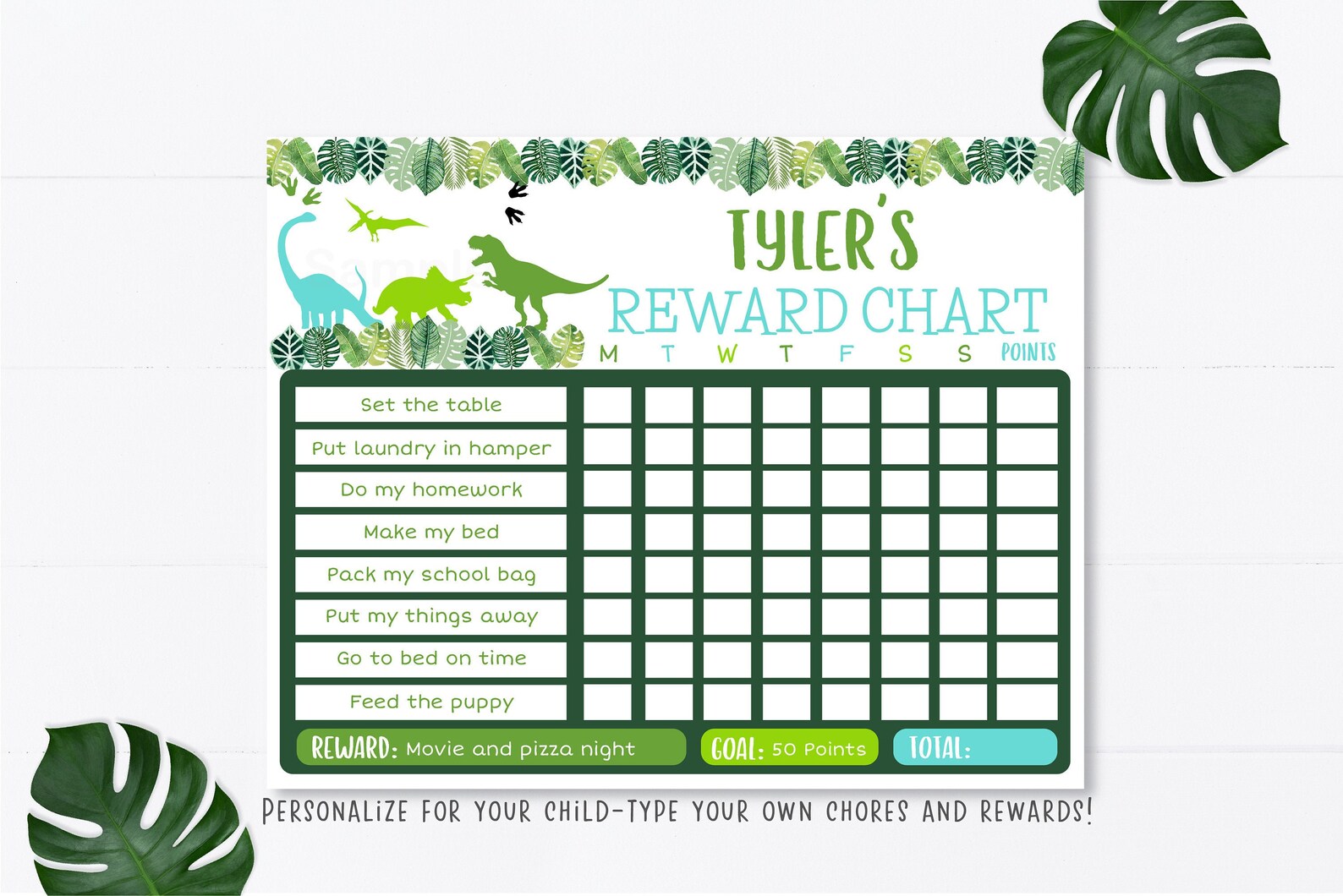 editable-dinosaur-reward-chart-dinosaur-chore-chart-dinosaur-etsy