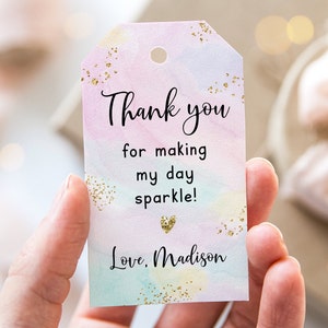 Modifiable Rainbow Sparkle Merci Tags Favoris Tags Pastel Rainbow Anniversaire Filles Rainbow Party Rose Or Aquarelle Confettis Numérique A662