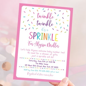 Editable Pink Baby Sprinkle Invitation, Baby Girl Sprinkle, Rainbow Sprinkles, Twinkle Sprinkle, Printable, Digital Download Corjl A109