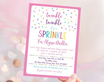 Editable Pink Baby Sprinkle Invitation, Baby Girl Sprinkle, Rainbow Sprinkles, Twinkle Sprinkle, Printable, Digital Download Corjl A109