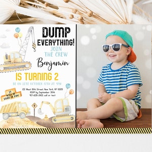 Editable Construction 2nd Birthday Invitation Construction Trucks Invite Boy Construction Party Digger Dump Truck Digital Download A665