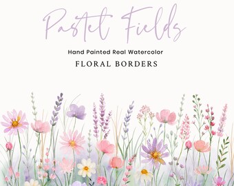 Watercolor Wildflower Clipart: Pastel Floral Borders (PNG Digital Download)