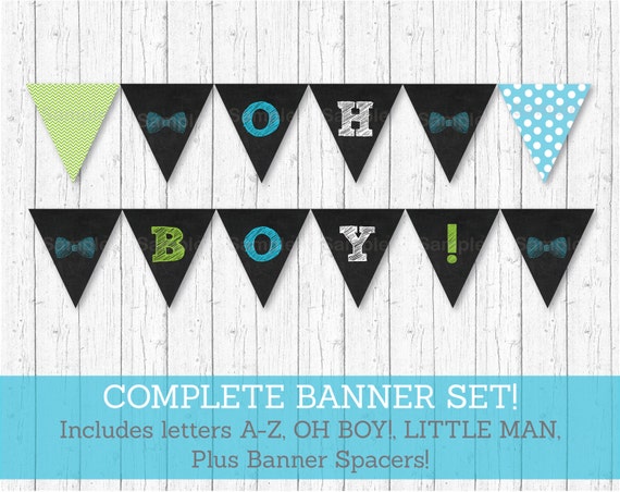 Bow Tie Chalkboard Baby Shower Banner / Oh Boy / Bow Tie Banner / Bow Tie Baby Shower / Letters A-Z / INSTANT DOWNLOAD A202 Il_570xn