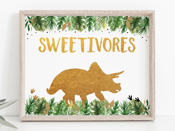 Sweetivores Dinosaur Birthday Sign, Dinosaur Birthday Party, Gold Dinosaur, Dinosaur Safari, Dinosaur Dessert Table Sign, Printable A498 Il_570xn