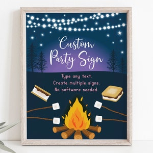 Editable S&#39;mores Birthday Sign Table Sign Girl S&#39;mores Party Camping Campfire Bonfire Stars Digital Printable Instant Download Corjl A520