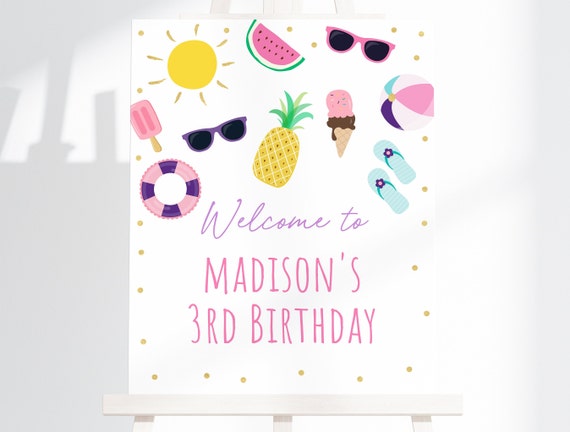 Editable Pool Party Welcome Sign Pool Party Birthday Girls Pool Party Ice Cream Pineapple Watermelon Digital Printable Instant Download A533 Il_570xn