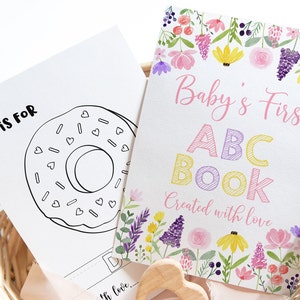 ABC Book Baby Shower Game Wildflower Alphabet Coloring Book Baby's First ABC Book Floral Baby Shower Coloring Pages Digital Download A672