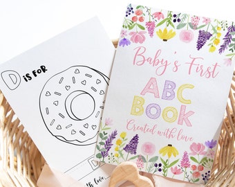 ABC Book Baby Shower Game Wildflower Alphabet Coloring Book Baby's First ABC Book Floral Baby Shower Coloring Pages Digital Download A672