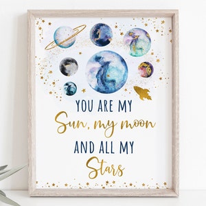 Galaxy Birthday Sign Sun Moon All My Stars Birthday Sign Blue Gold Galaxy Planets Outer Space Party Rocket Ship Boy Girl Digital A586