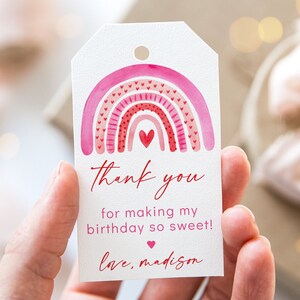 Editable Sweetheart Rainbow Birthday Thank You Tag Favor Tag Boho Rainbow Hearts Rainbow Valentine's Birthday Valentine's Day Party A721