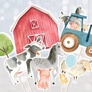Farm Baby Shower Centerpiece Cake Toppers Cut Outs Farm Animal Barnyard Baby Shower Boy Farm Decor Digital Printable Instant Download A511