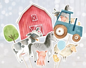 Farm Baby Shower Centerpiece Cake Toppers Cut Outs Farm Animal Barnyard Baby Shower Boy Farm Decor Digital Printable Instant Download A511