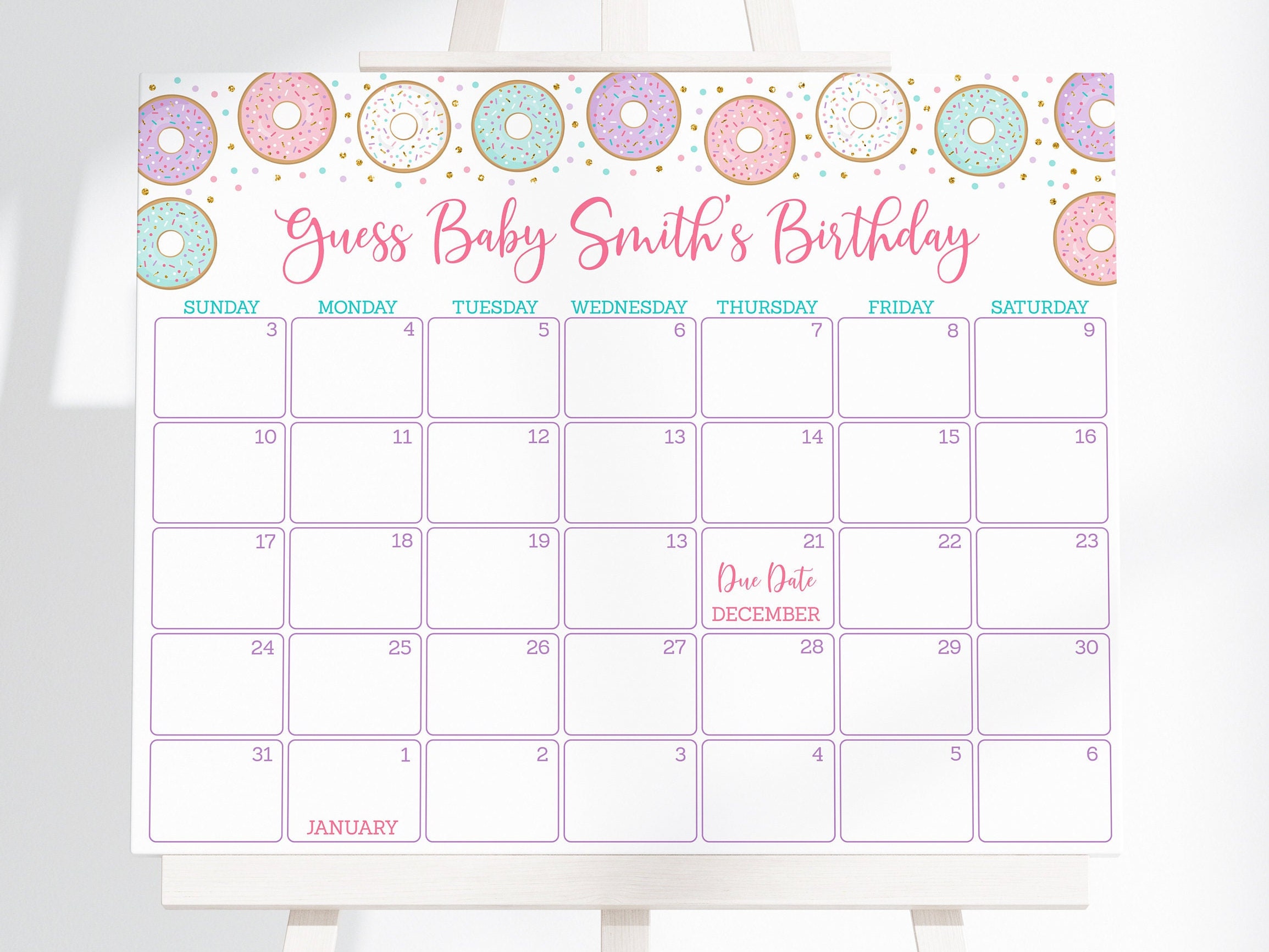 Editable Donut Baby Shower Due Date Calendar Game, Pink Gold Donut Baby  Sprinkle, Doughnut, Guess Baby's Birthday, Printable Digital A587 - Etsy