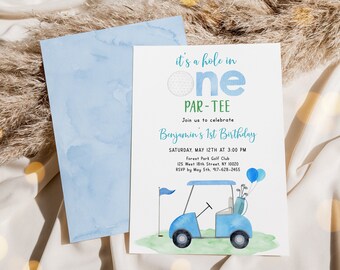 Editable Hole in One Birthday Invitation Golf First Birthday Par-tee Golf 1st Birthday Invite Boy First Birthday Digital Download  A695
