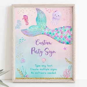 Editable Mermaid Baby Shower Sign Under The Sea Baby Shower Girl Baby Shower Pink Purple Gold Printable Digital Download A615