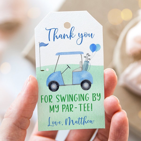 Editable Golf Birthday Thank You Tags Favor Tags Hole in One Birthday Golf First Birthday Par-tee Boy 1st Birthday Digital Download A695