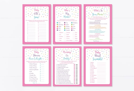 Pink Baby Sprinkle Games Package Baby Girl Sprinkle Rainbow Sprinkle 6 Printable Games Digital Instant Download A109 Il_570xn