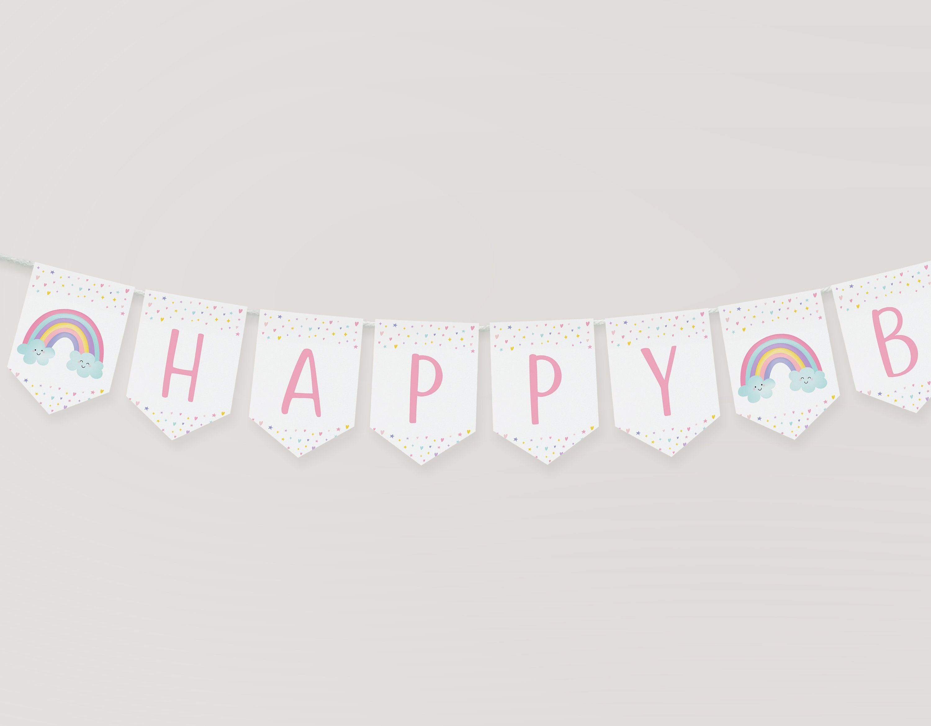Pastel Rainbow Happy Birthday Banner Custom Pastel Rainbow Birthday Party  Baby Shower Banner 