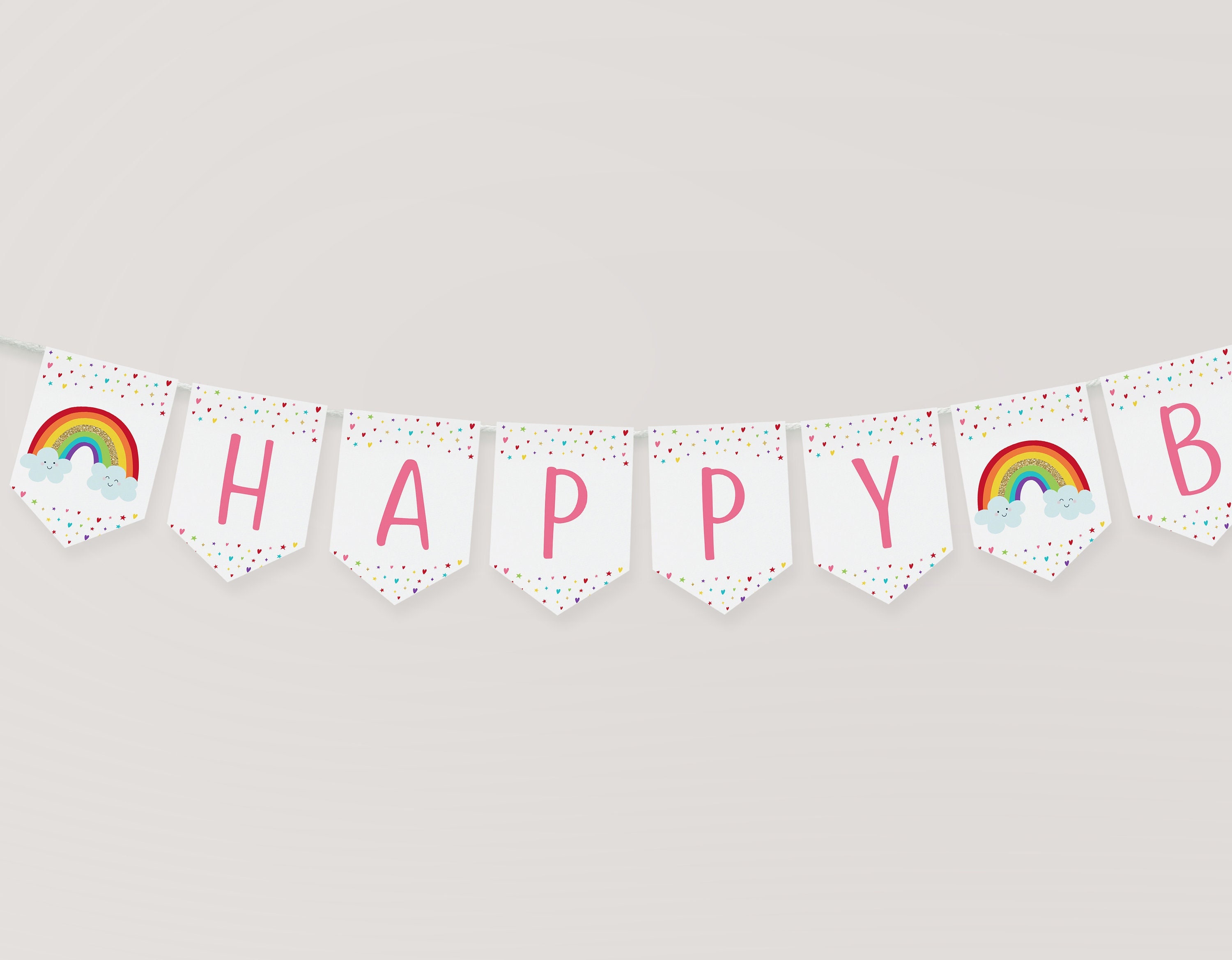 Editable Rainbow Birthday Banner Girls Rainbow Party Pink Etsy Uk