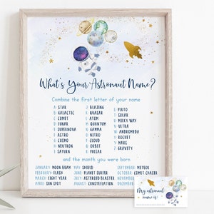 What&#39;s Your Astronaut Name Game Space Birthday Astronaut Birthday Galaxy Planets Outer Space Party Rocket Ship Digital Download A606