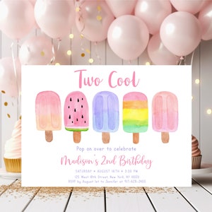 Editable Two Cool Popsicle Birthday Invitation Popsicle 2nd Birthday Invite Pop On Over Girl Popsicle Party Ice Cream Digital A674