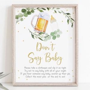 Baby Is Brewing Don&#39;t Say Baby Game Baby Is Brewing Baby Shower Beer Baby Shower Greenery Gold Gender Neutral Printable Digital A526