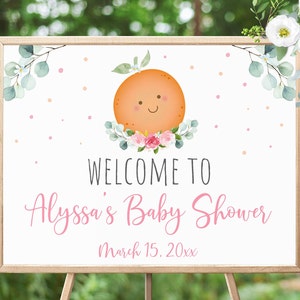 Editable Little Cutie Baby Shower Welcome Sign Little Cutie On The Way Clementine Pink Girl Floral Printable Digital Download A535