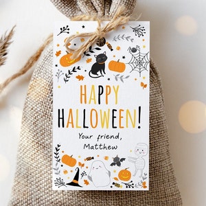 Editable Happy Halloween Favor Tags Ghost Halloween Treat Tags Trick Or Treat Tags Boy Girl Halloween Party Tags Pumpkin Candy Corn A572