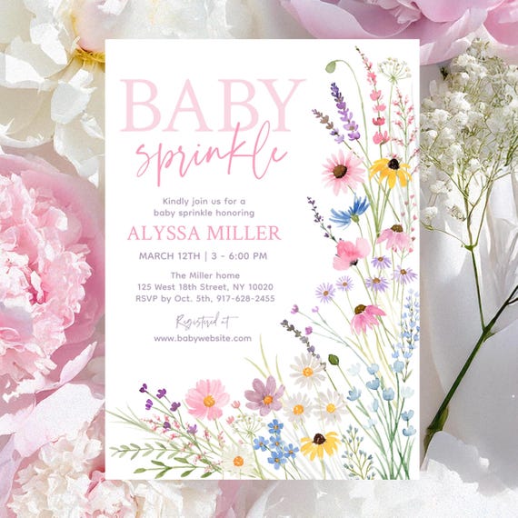 Wildflower Baby Sprinkle Invite, Boho Pink Purple Flower Baby Sprinkle, Wild Floral, Girl Sprinkle, Editable Digital A786