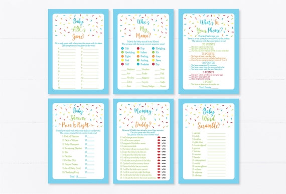 Blue Baby Sprinkle Games Package Baby Boy Sprinkle Rainbow Sprinkle 6 Printable Games Digital Instant Download A110 Il_570xn