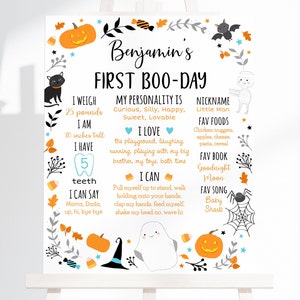 Editable Halloween First Birthday Milestone Sign First Boo-day Little BOO Ghost Halloween Party Blue Ghost Spooktacular Download A572