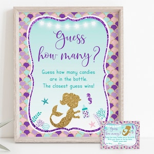 Mermaid Guess How Many Game Mermaid Baby Shower Under The Sea Baby Shower Teal Purple Gold Girl Baby Shower Printable Instant Download A462