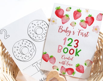 Baby's First 123 Book, Baby Shower Coloring Pages, Baby Shower Activity, Strawberry Numbers Coloring Book, Counting, Digital Download A731