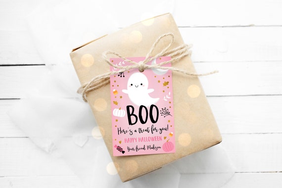 Editable Halloween Favor Tags BOO Halloween Treat Tags Trick Or Treat Tags Pink Girl Halloween Party Tags Ghost Pumpkin Candy Digital A636 Il_570xn