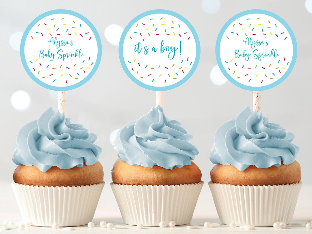 Editable Baby Sprinkle Cupcake Toppers Blue Baby Sprinkle Baby Boy